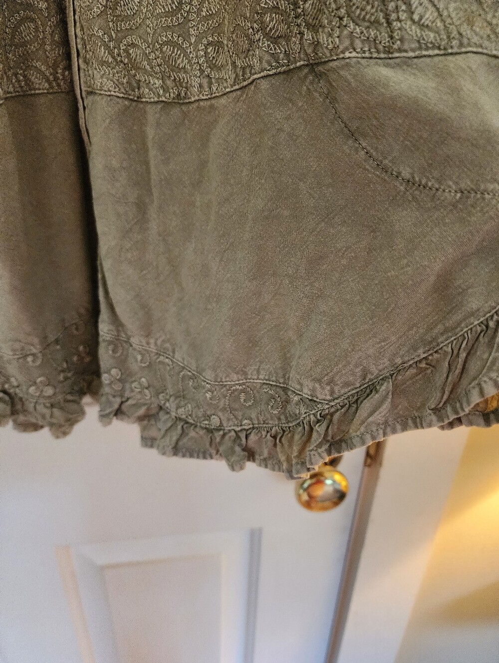 Young Threads Poet Blouse Top Embroidered Floral Velvet Size Xl Olive Bohemian - Picture 13 of 16